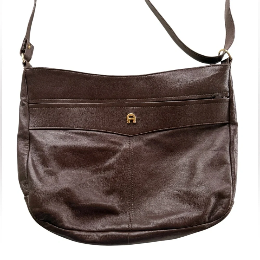 Etienne Aigner Genuine Leather Chocolate Brown Adjustable Strap Handbag Purse